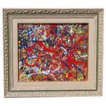 American School Abstract Expressionist Painting housed in a Heydenryk frame. Oil on board. Illegibly