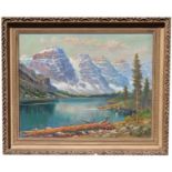 Andreas Roth (1871 - 1949) Canadian Rockies oil painting. Depicting the "Seven Sisters" snow-