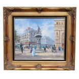 French Impressionist Paris Street Scene, Signed. Oil on Canvas. Indistinctly signed lower right.