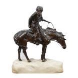 Rene Paris (France, 1881 - 1970) Bronze Cossack on Horseback Mounted on Alabaster base. Inscribed on