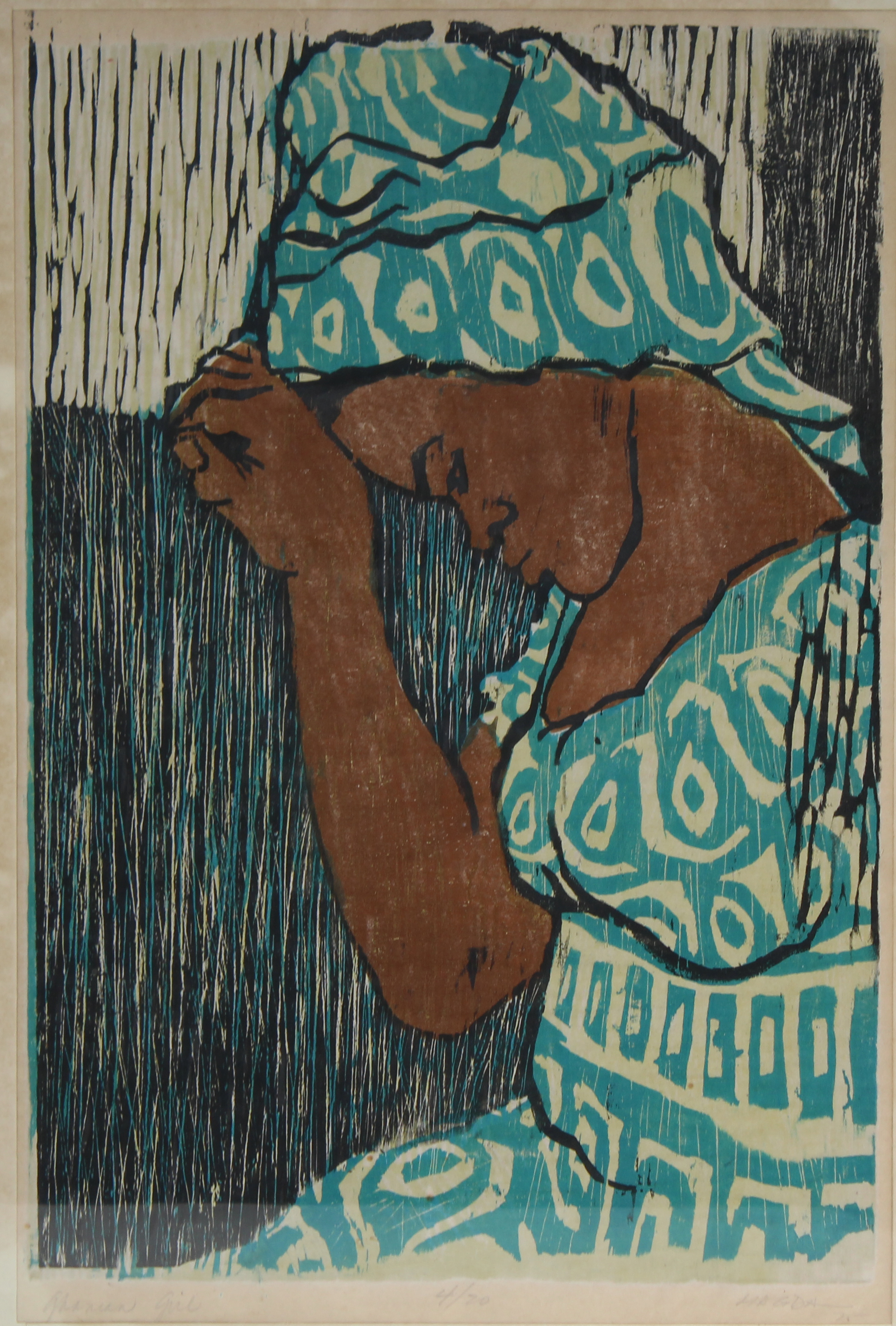 Magda, Woodblock Print 4/20 "Ghanian Girl". Pencil signed and titled in lower margin. Image Size: 18 - Image 2 of 3