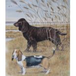 Peter Barrett (British, B. 1935) "Water Spaniel and Basset Hound" Signed lower left. Original