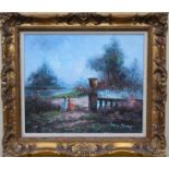 Vintage French Landscape, Signed. Oil on Canvas. Signed lower right. Sight Size: 19.5 x 23.5 in.
