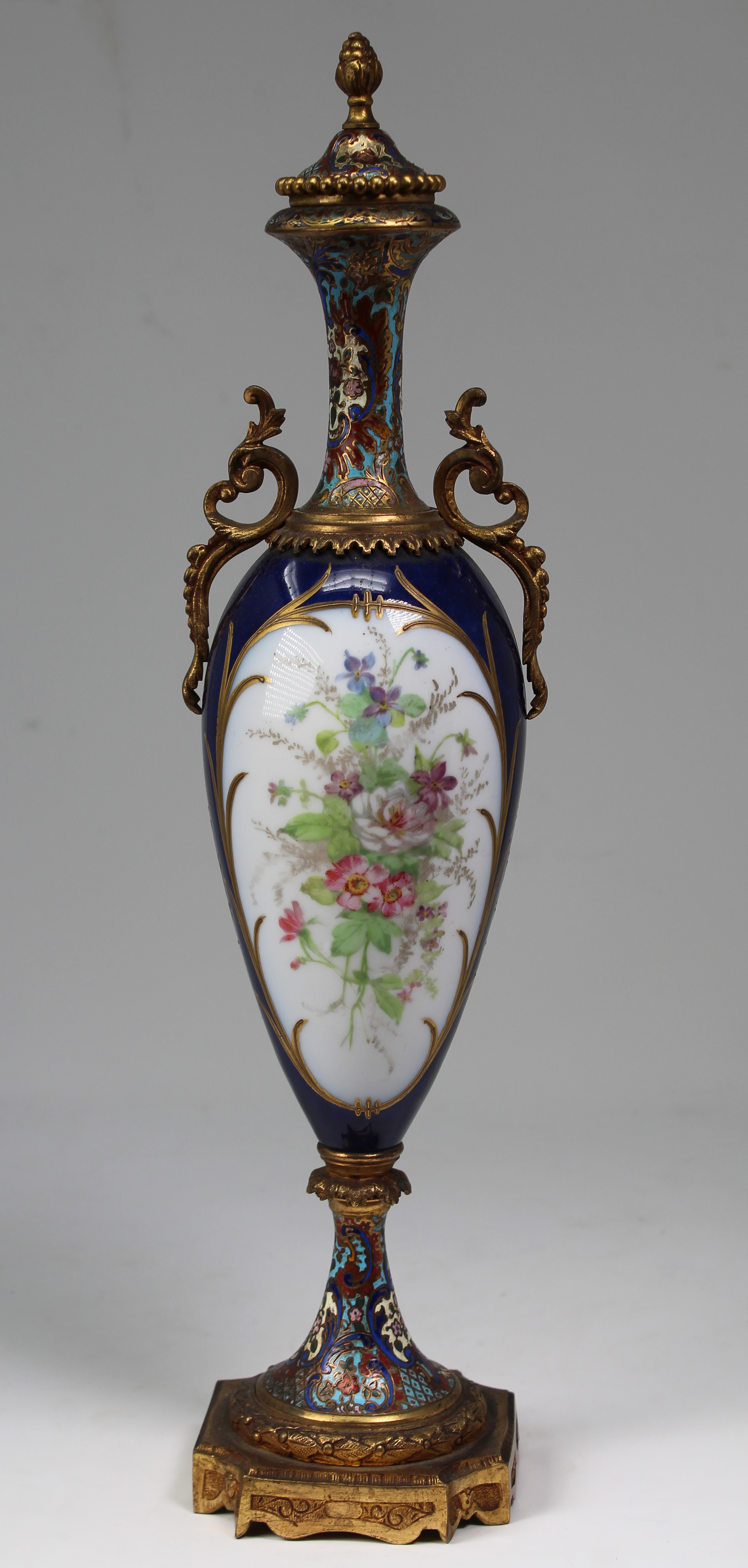 French, Antique Porcelain/Champleve Urn. Signed - Image 4 of 6