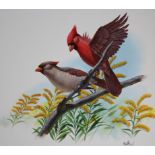 Don Balke (North Carolina, B. 1933) "Cardinal and Goldenrod" Signed lower right. Original Watercolor