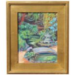 Hill, "Impressionist Japanese Garden" Painting. Oil on canvas. Signed lower right. Housed in a