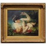 After Boucher, Signed Painting of Mother and Child. Depicting a curly red-headed cherub figure being