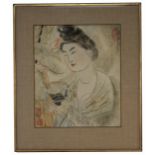Chinese School, Signed Portrait of a Woman. Watercolor/gouache painting. With three artist seals.
