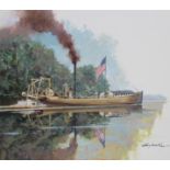 John Swatsley (American, B. 1937) "Steamboat Experiment (1788-1790)" Signed lower right. Original