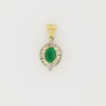 10K Gold Emerald & Diamond Pendant. Stamped '10K' on loop. Total Weight: 1.4 dwt / 2.2 g Size: 2.2 x