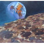 Mark Schuler (American, B. 1951) "View of Earth from Moon" Signed lower right. Original Mixed