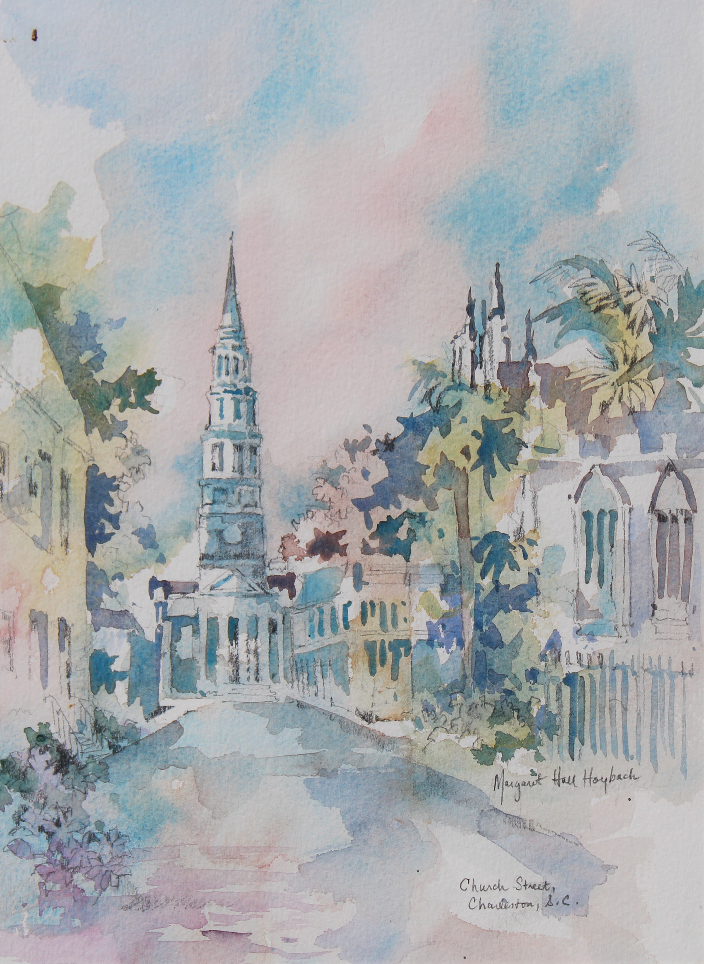 Margaret Hall Hoybach (District of COlumbia, South Carolina, 20th Century) Watercolor of Church - Image 2 of 3