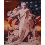 Tom Lydon (American, B. 1944) "Peace Protecting Genius" Signed upper left. Original Mixed Media on