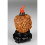 Qing Dynasty, Chinese Carved Walnut Snuff Bottle. Provenance: David Chang Collection (San Francisco,
