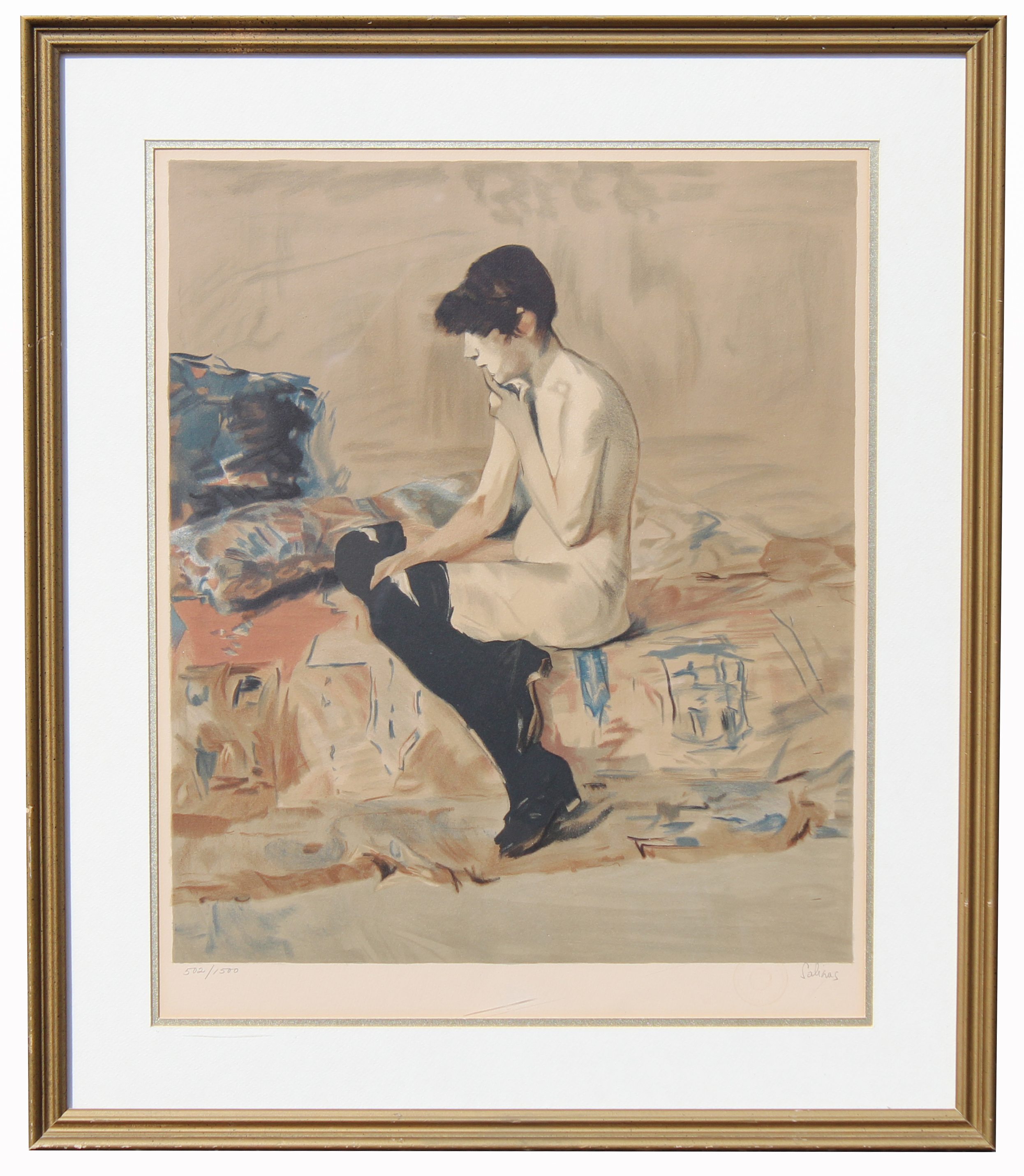 Salinas, Signed Lithograph of Figure in Bedroom. Pencil signed and numbered 502/1500 in lower