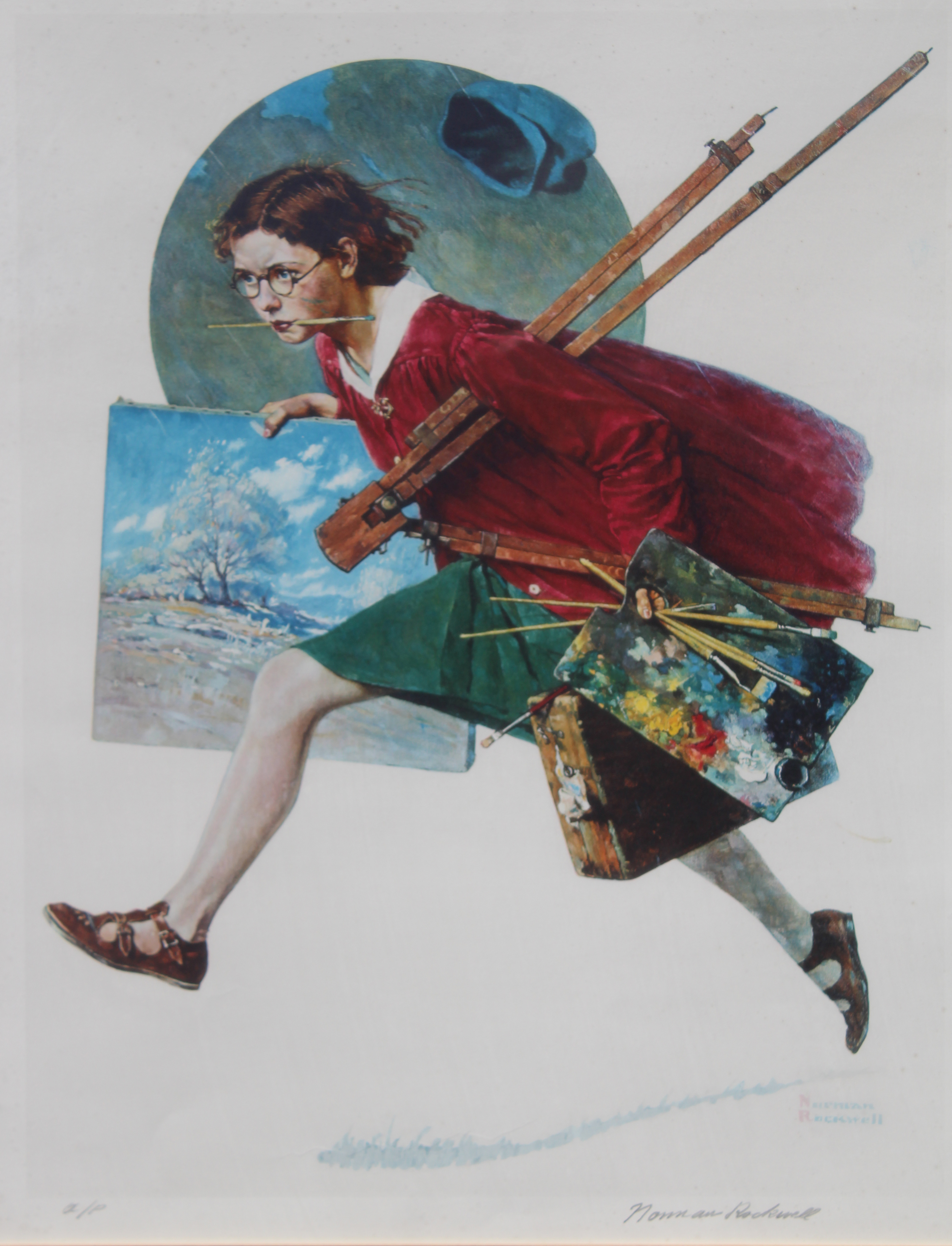 Norman Rockwell (1894-1978) "Girl Running With Wet Paint" Pencil signed lower right, (A/P) lower