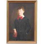 Cox, Antique Portrait of a Young Man Holding a book in a Dark Interior Setting. Signed lower left.
