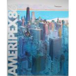 Tom McNeely (Canadian, B. 1935) "Ameripex '86 And the Chicago Skyline" Signed lower right.