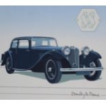 Stanley Paine (British, B. 1934) "Jaguar SS1/British Motor Cars" Signed lower right. Original Oil