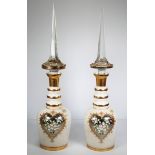 Pair of Large Gilt Painted Bohemian Decanters. Comes with original stoppers. Size: 27 x 6.5 in (