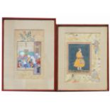(2) Framed Antique Mughal Paintings. One bearing John Wanamaker (New York) label verso. Each hand