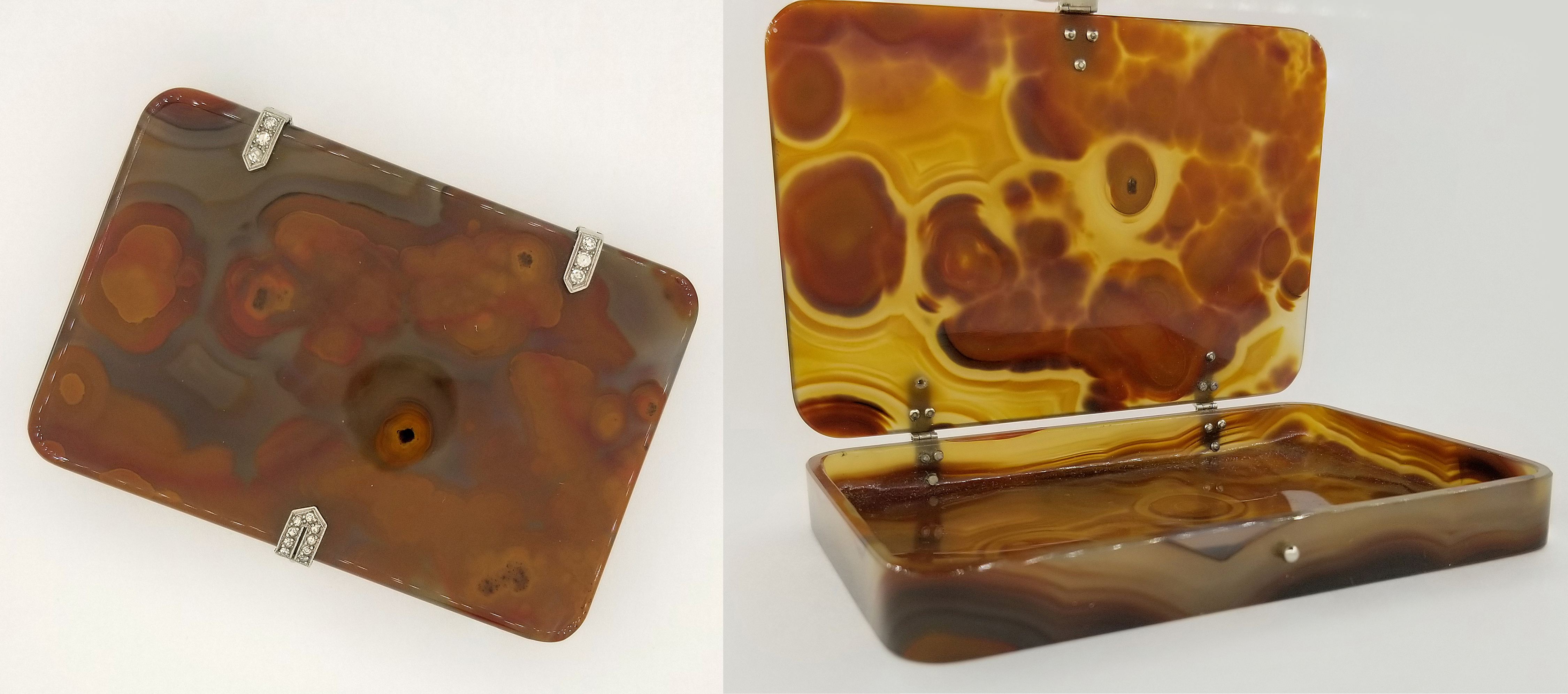 Art Deco Agate/Diamond Set Cigarette Case. Appears to be unmarked. In the style of Cartier. Total