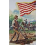 Dennis Lyall (American, B. 1946) "Sons of Liberty Flag" Signed lower right. Original Oil on