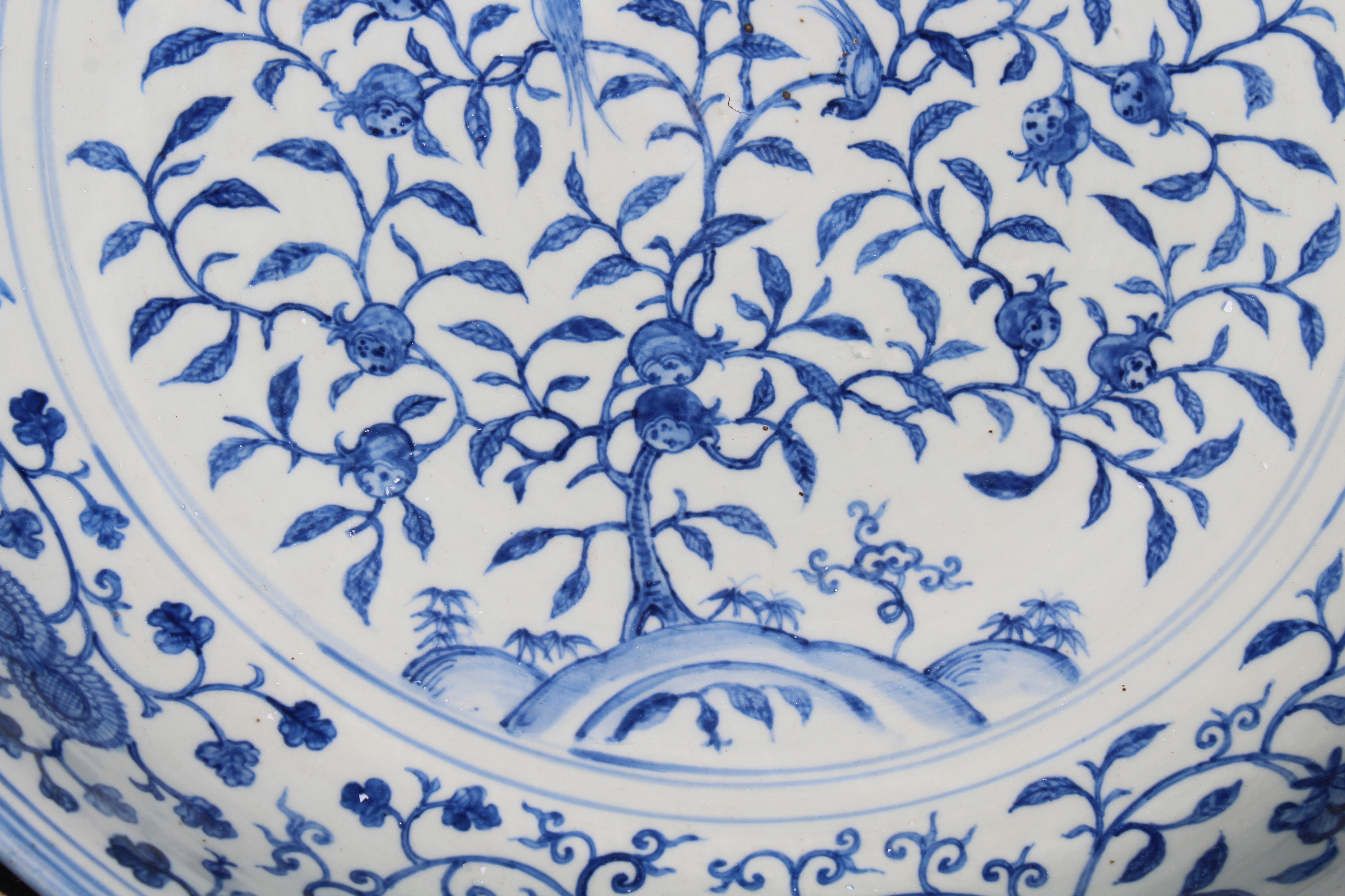 Large Chinese Blue/White Porcelain Hand Painted Charger (as is). Six character signature on backside - Image 2 of 9