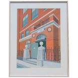 Virginia Hanson (20th C.) "NYPD Midtown North Pct" original watercolor illustration. Signed lower