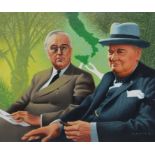 Howard Koslow (New Jersey, New York, 1924 - 2016) "Casablanca Conference - FDR and Winston