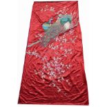 Large Japanese Handmade Peacock Silk Tapestry. Provenance: Important New York City/ Palm Beach