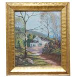 F. Thomas (20th C.) Landscape w/ Cottage