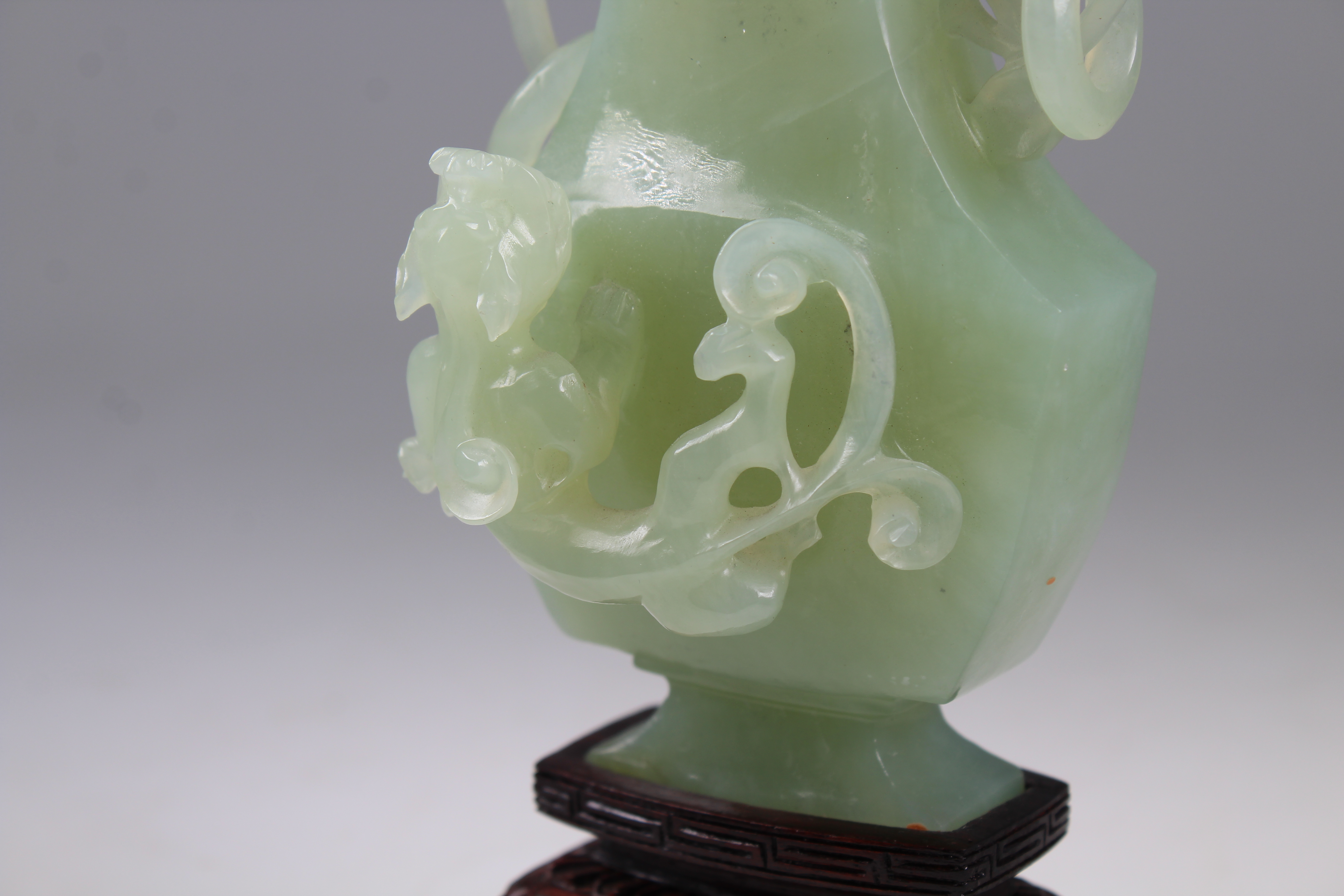 Chinese Carved Apple-Green Jade Vase on Stand - Image 2 of 8