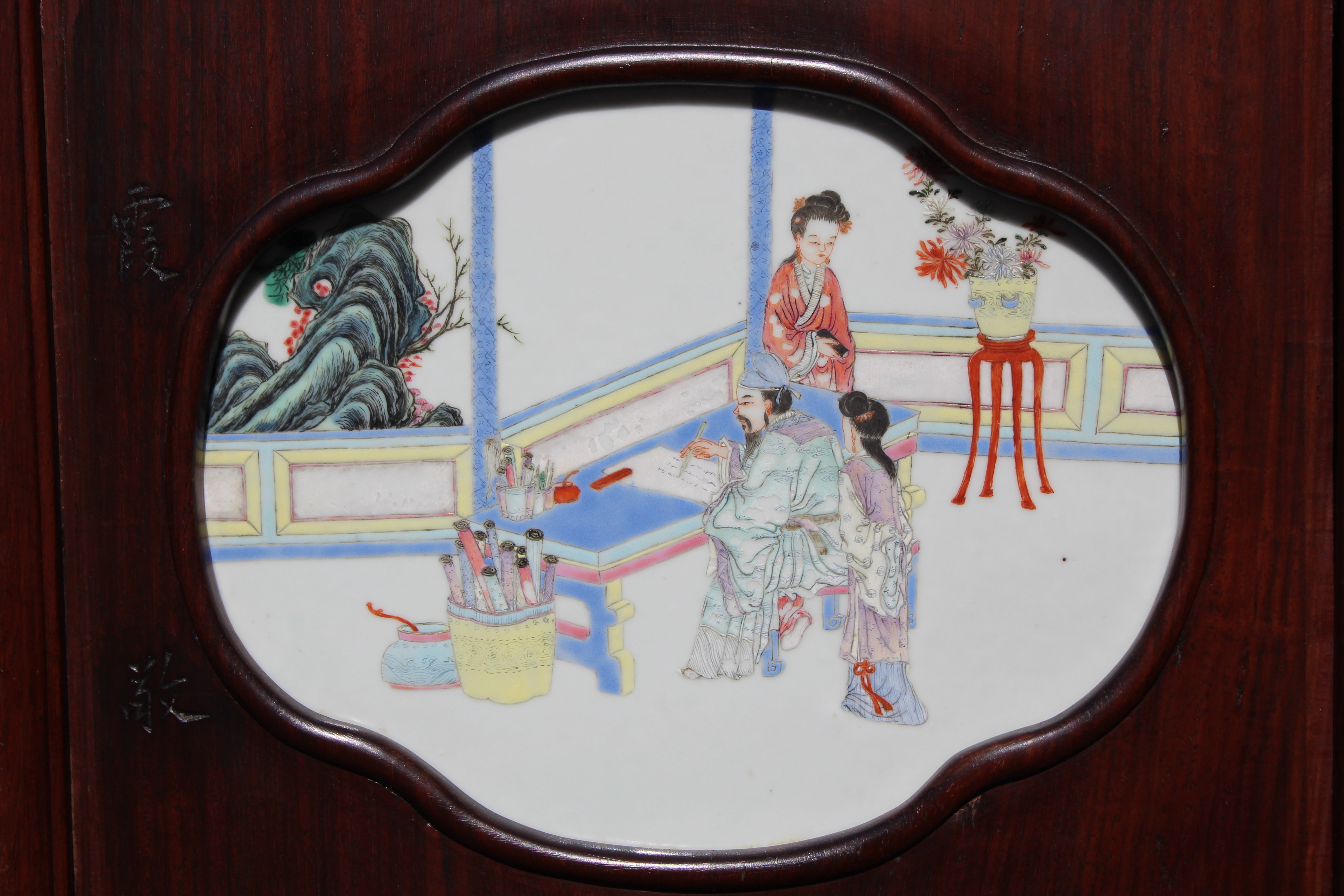 (2) Chinese Hardwood/Famille Rose Plaques, Signed - Image 10 of 12