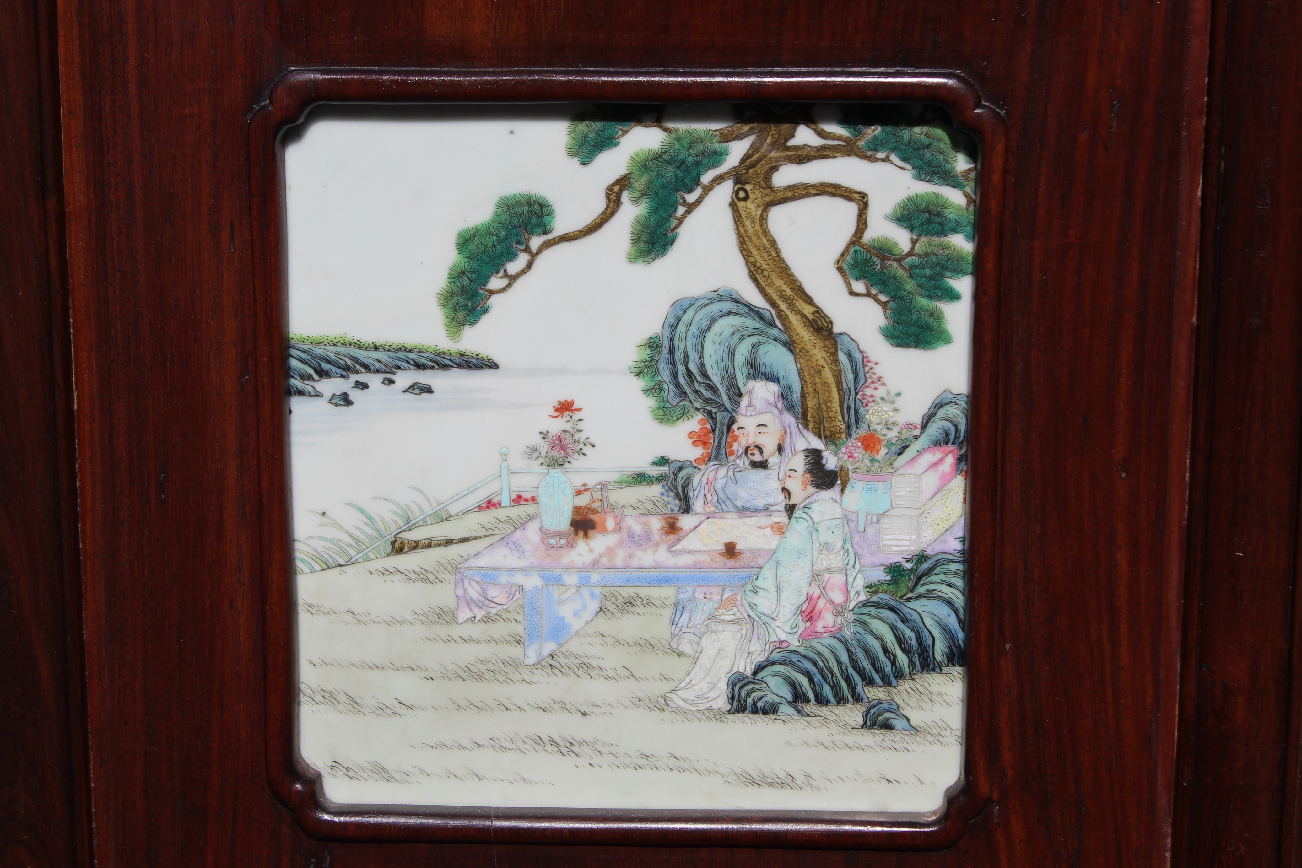 (2) Chinese Hardwood/Famille Rose Plaques, Signed - Image 7 of 12