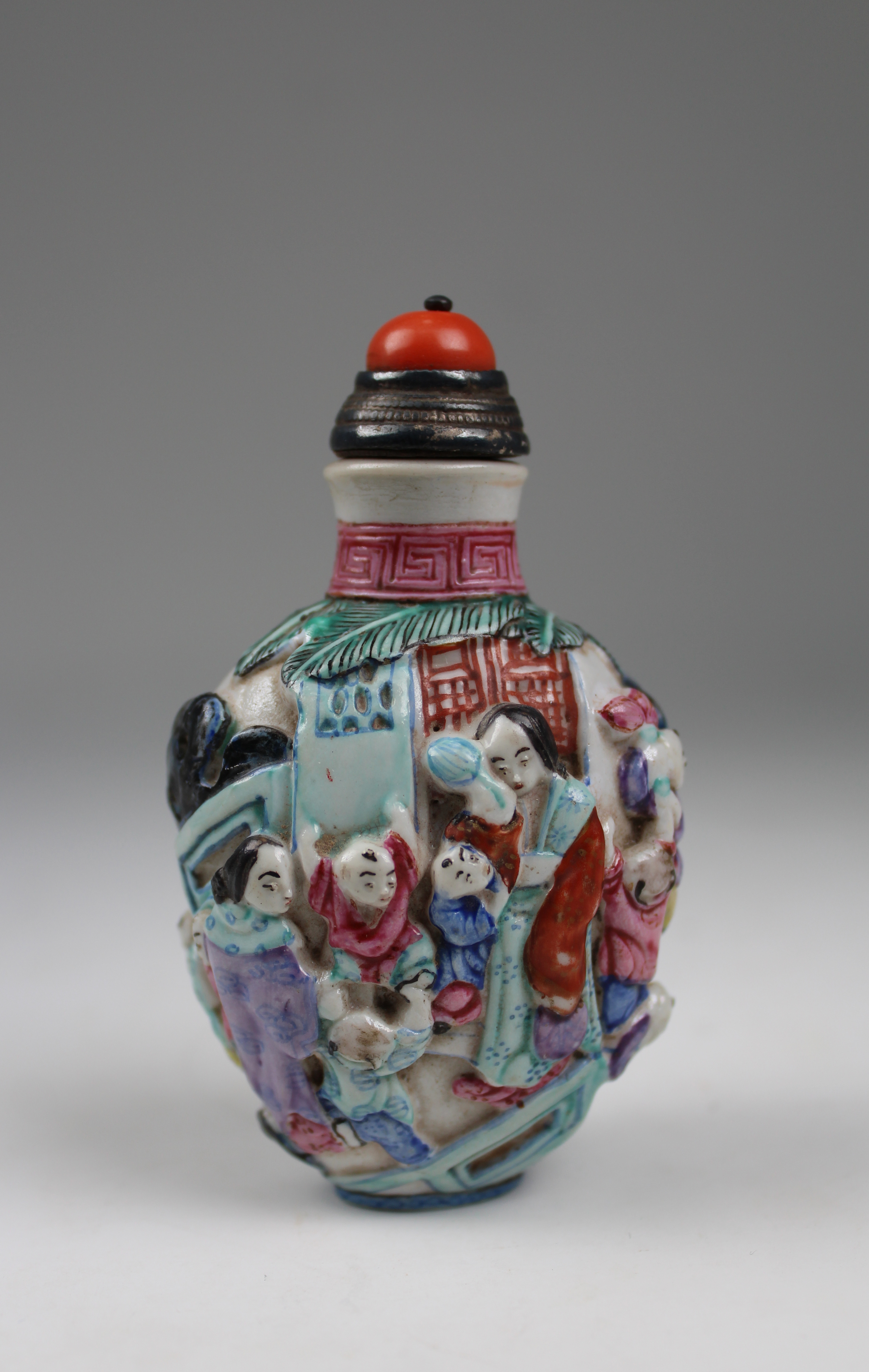 Signed, Chinese Famille Rose Figural Snuff Bottle - Image 3 of 7