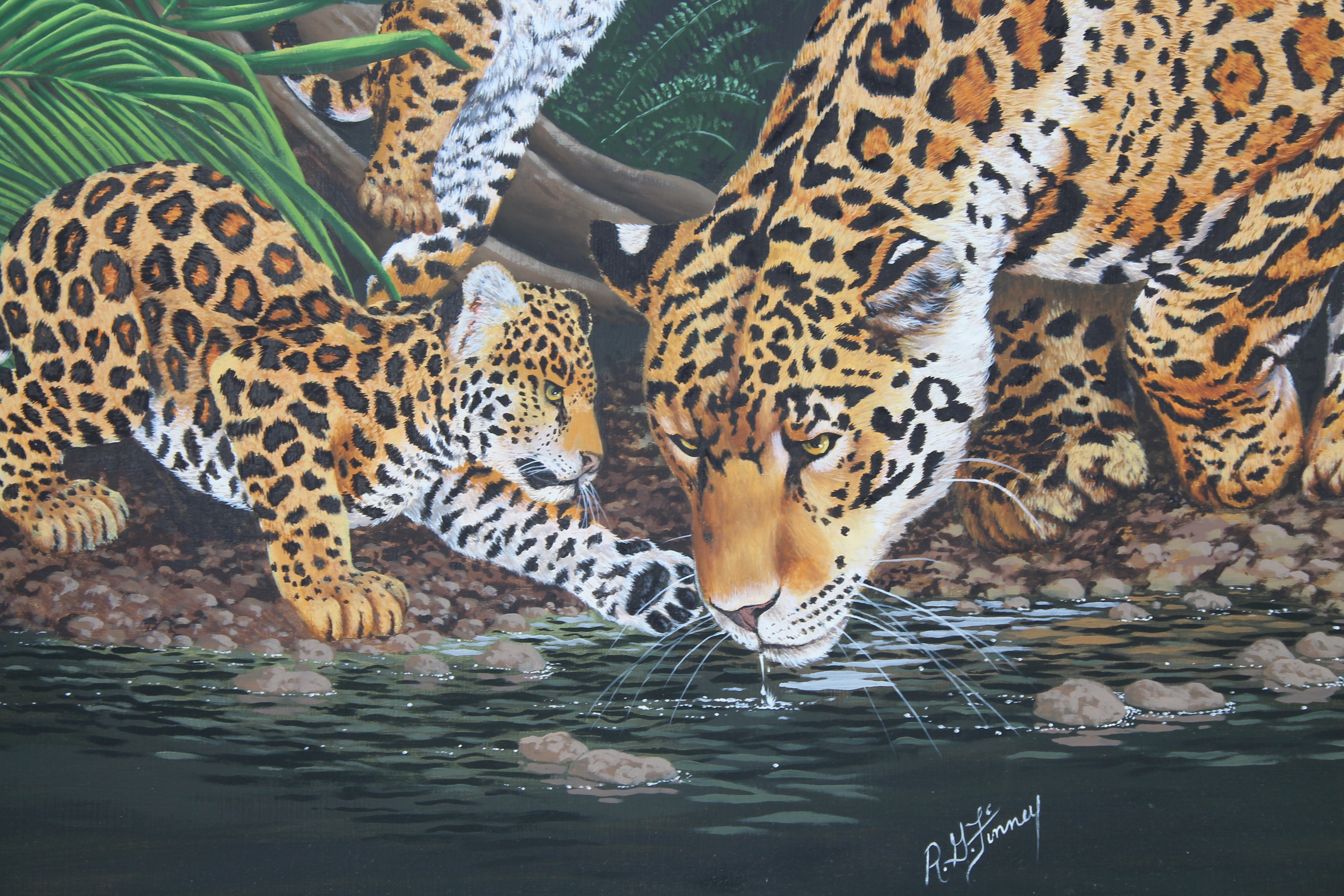 R.G. Finney (B. 1941) "Jaguar and Cubs" - Image 2 of 3