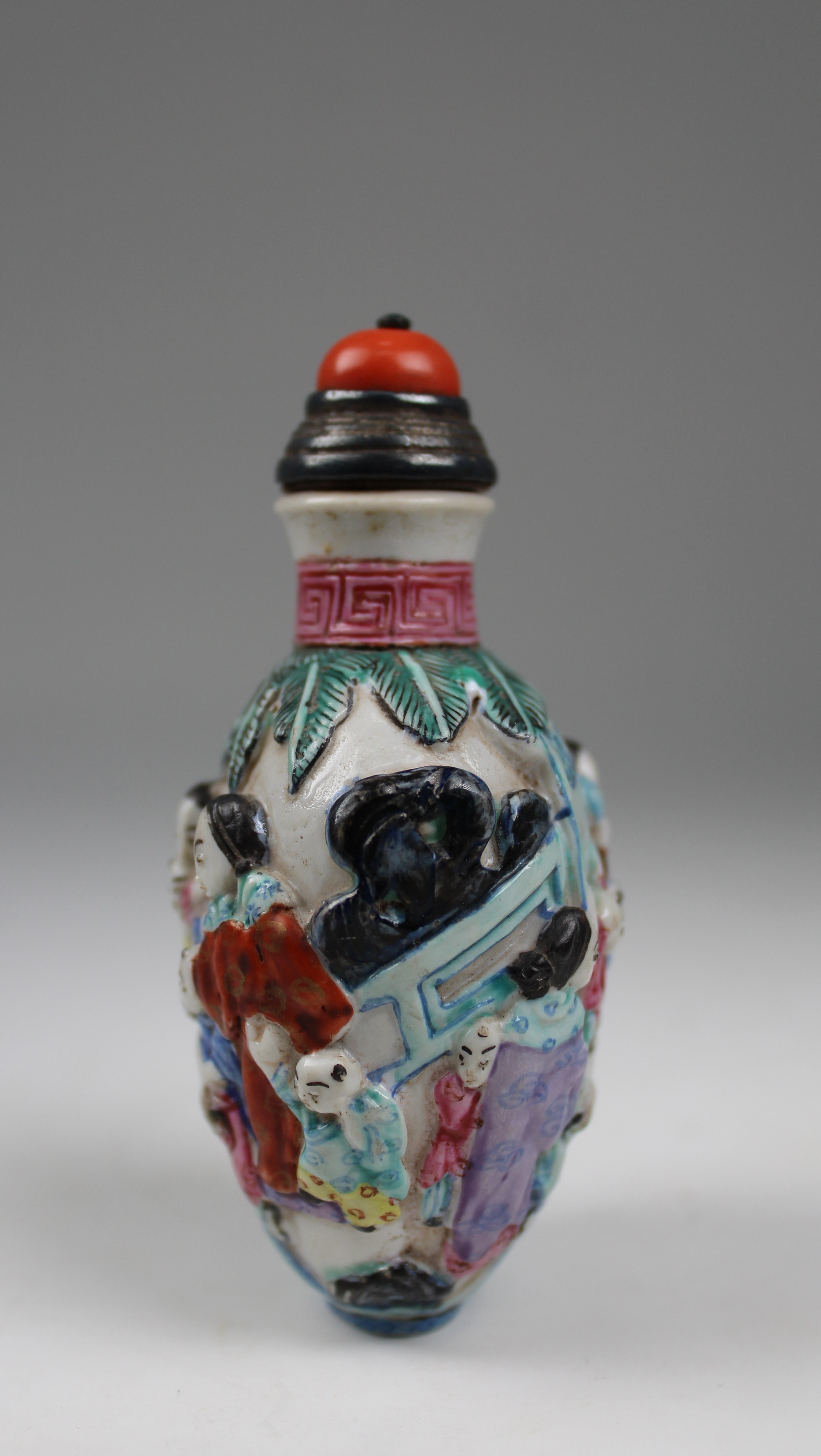 Signed, Chinese Famille Rose Figural Snuff Bottle - Image 4 of 7