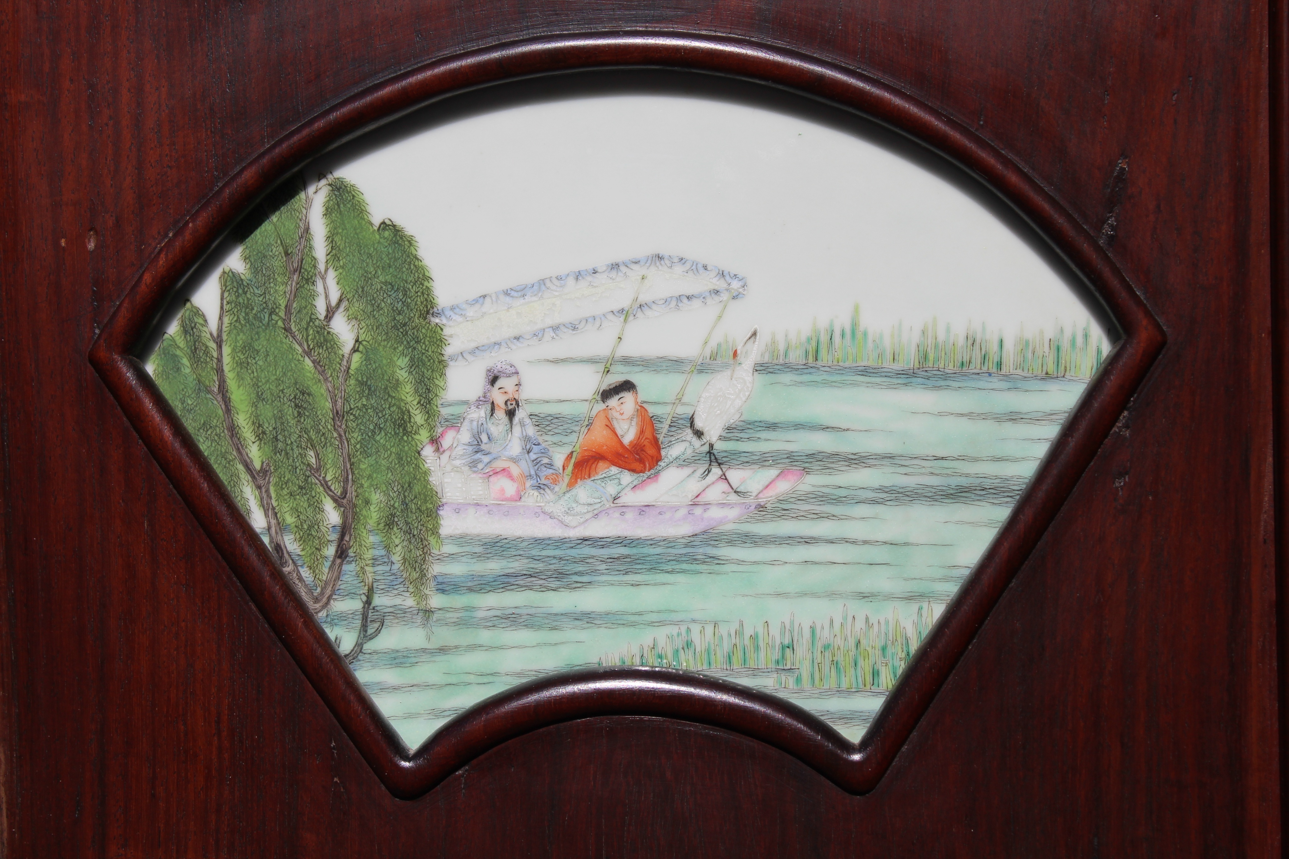 (2) Chinese Hardwood/Famille Rose Plaques, Signed - Image 8 of 12