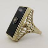 Antique 14K Gold, Black Enamel & Diamond Ring