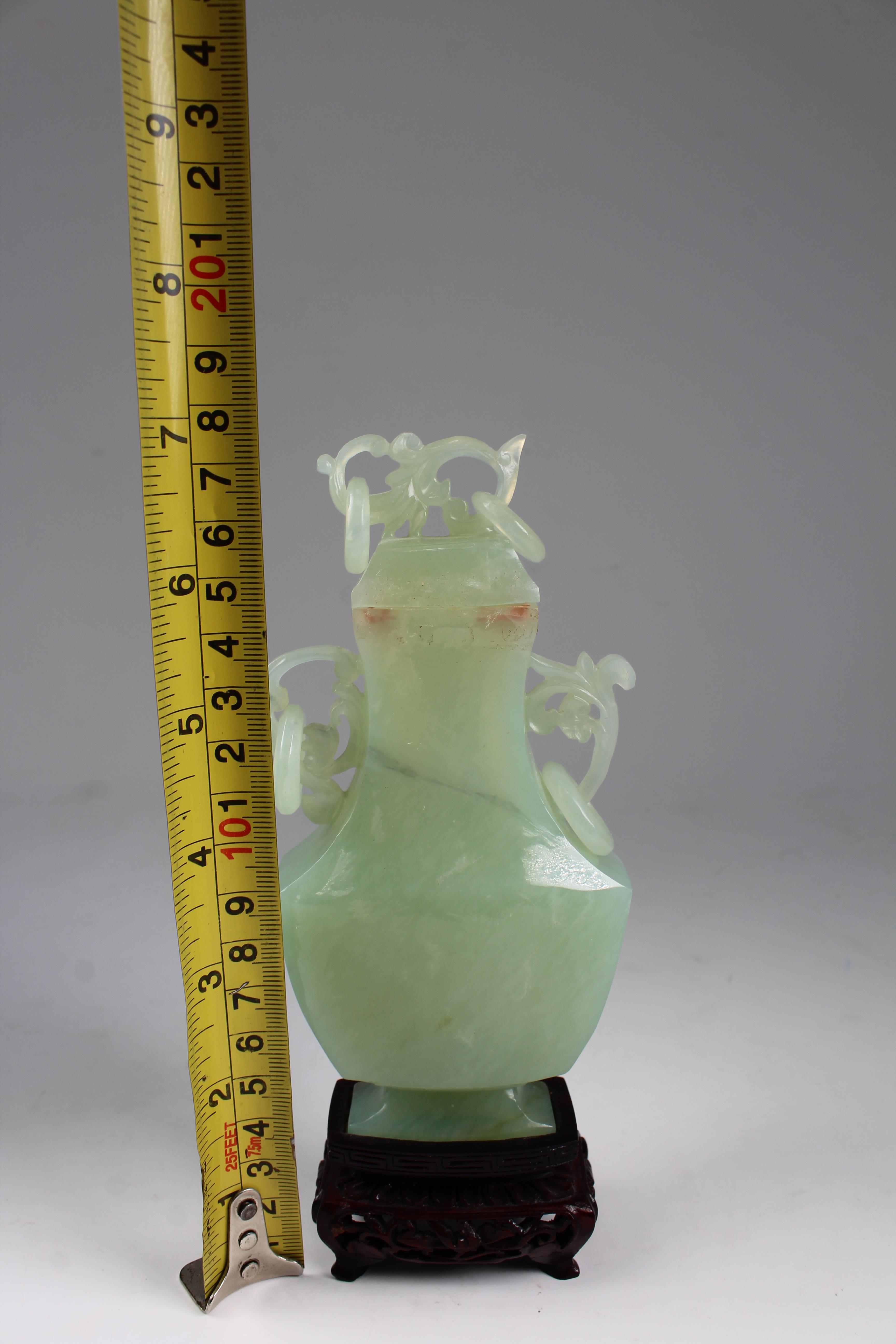 Chinese Carved Apple-Green Jade Vase on Stand - Image 6 of 8