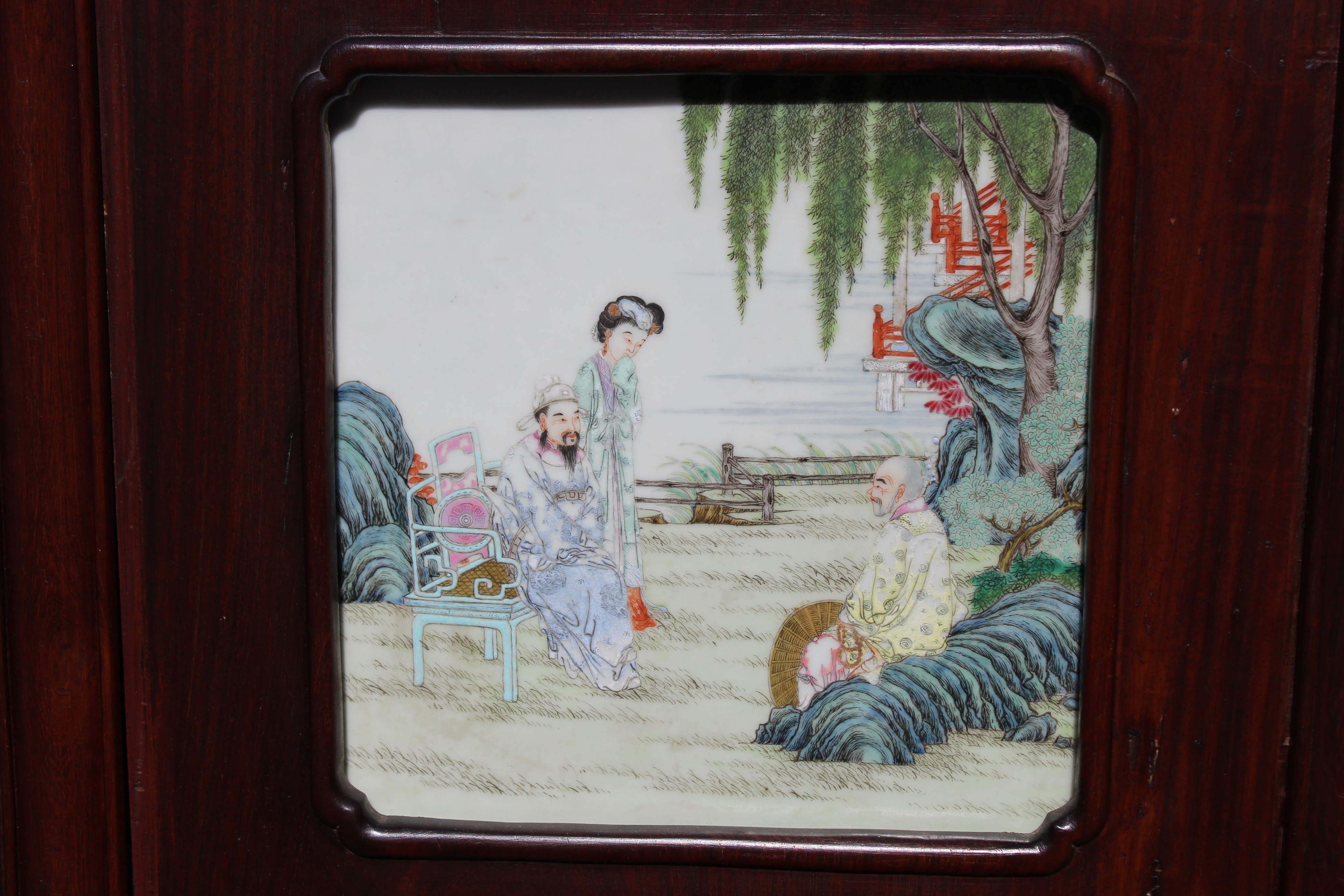 (2) Chinese Hardwood/Famille Rose Plaques, Signed - Image 11 of 12