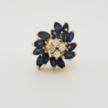 14K Gold Diamond & Sapphire Cluster Ring