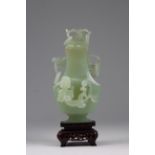 Chinese Carved Apple-Green Jade Vase on Stand