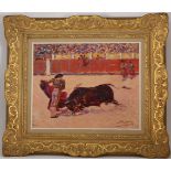 Spanish School Bull and Matador Painting, Signed