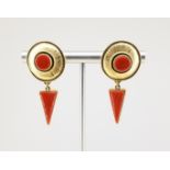 14K Gold & Red Coral Drop Earrings