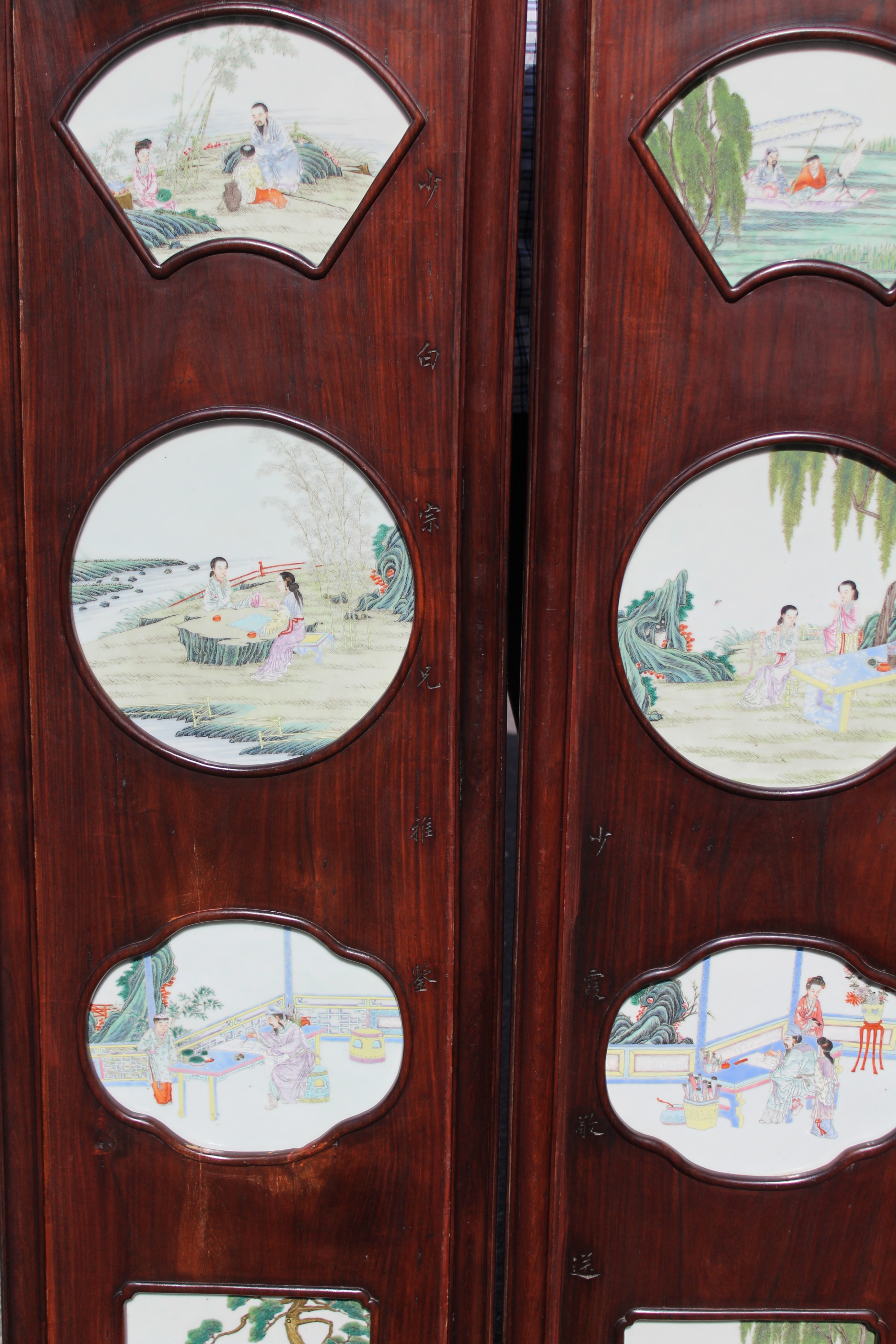 (2) Chinese Hardwood/Famille Rose Plaques, Signed - Image 2 of 12