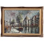 "View of Amsterdam", Signed 20th C. Painting
