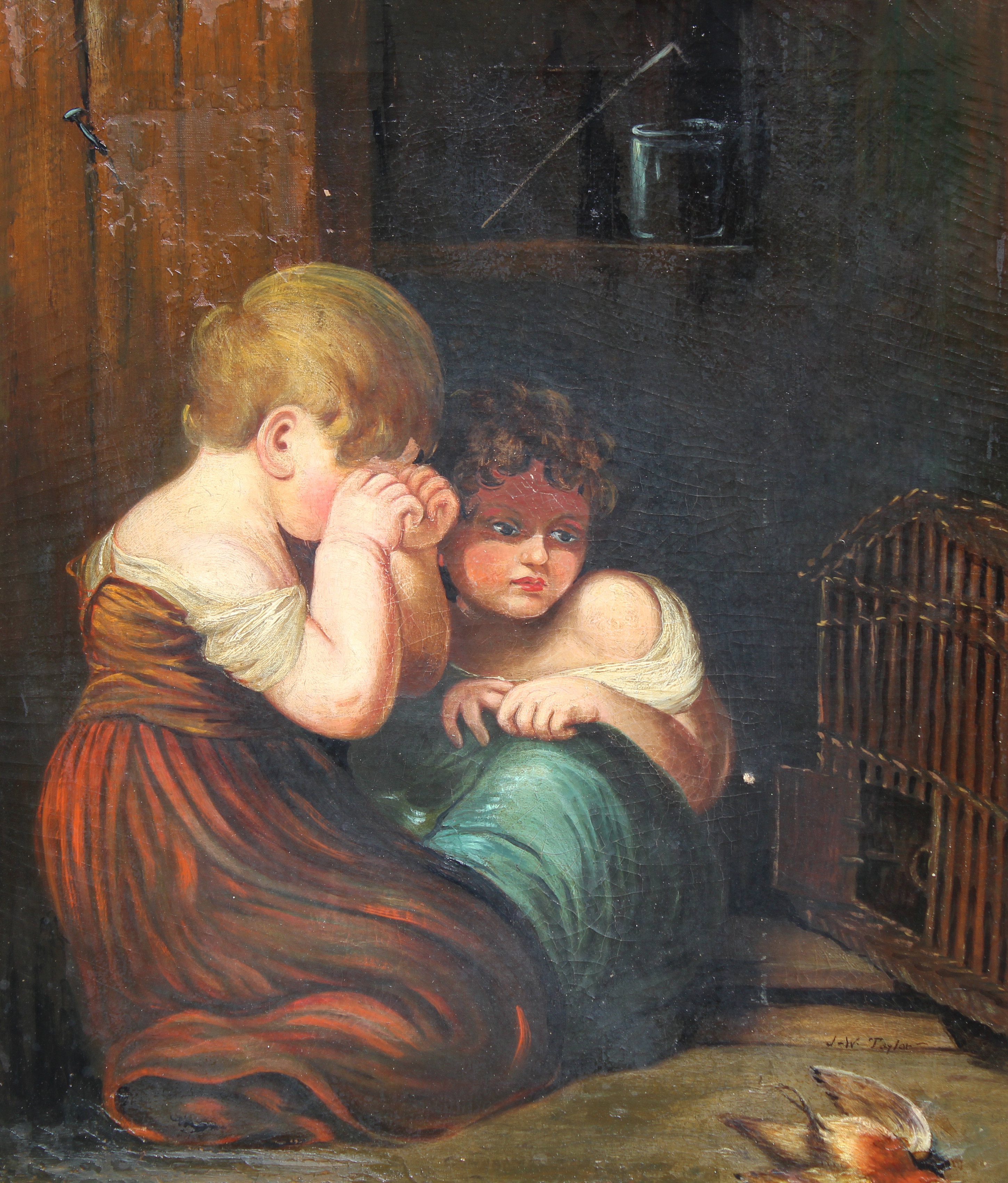 Signed, Antique Painting Painting of Children - Image 2 of 4