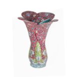 Rare Chinese Ruby-Ground Famille Rose Vase